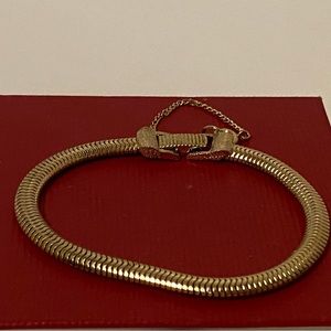 GOLDETTE NY BRACELET VINTAGE GOLD MESH SAFETY CHAIN FOLD-OVER CLASP 7.5” USA